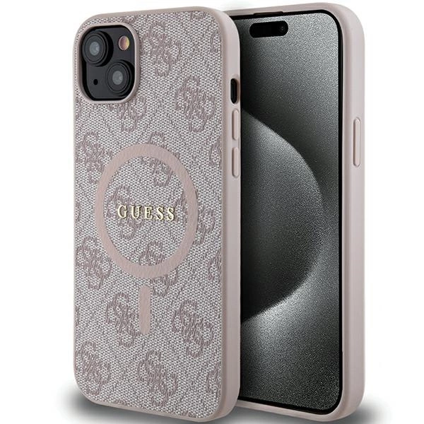 Guess 4G Collection Leather Metal Logo MagSafe Case for iPhone 15/14/13 - Pinkeng