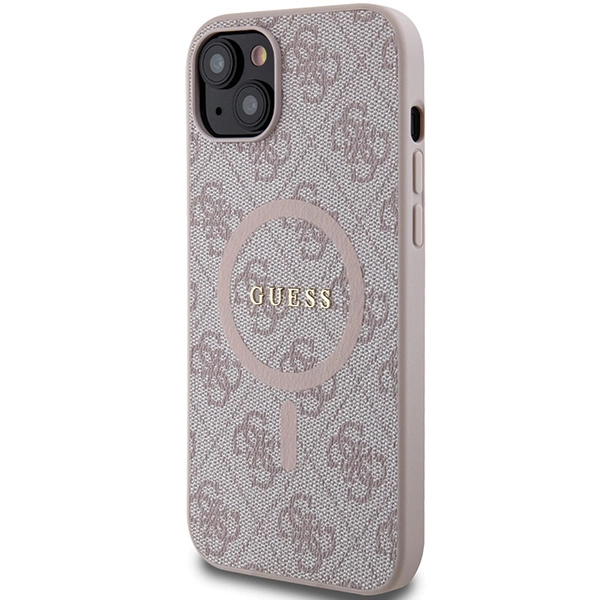 Guess 4G Collection Leather Metal Logo MagSafe Case for iPhone 15/14/13 - Pinkeng