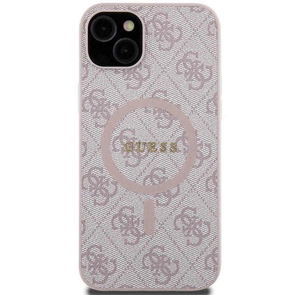 Guess 4G Collection Leather Metal Logo MagSafe Case for iPhone 15/14/13 - Pinkeng