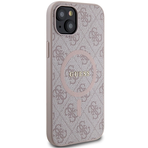 Guess 4G Collection Leather Metal Logo MagSafe Case for iPhone 15/14/13 - Pinkeng
