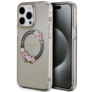 Guess IML Flowers Wreath MagSafe case for iPhone 15 Pro Max - blackeng
