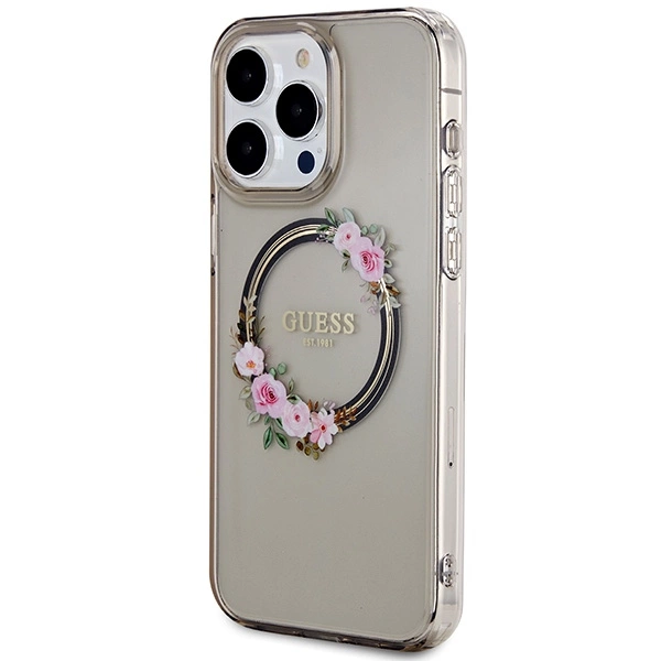 Guess IML Flowers Wreath MagSafe case for iPhone 15 Pro Max - blackeng