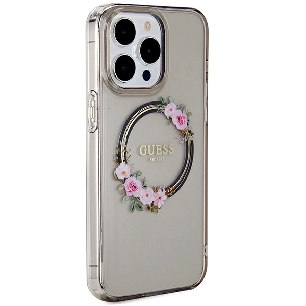 Guess IML Flowers Wreath MagSafe case for iPhone 15 Pro Max - blackeng