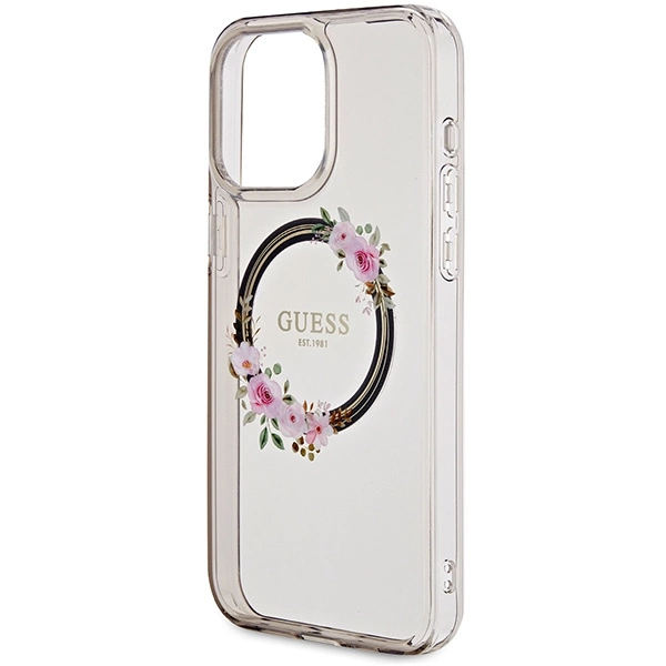Guess IML Flowers Wreath MagSafe case for iPhone 15 Pro Max - blackeng