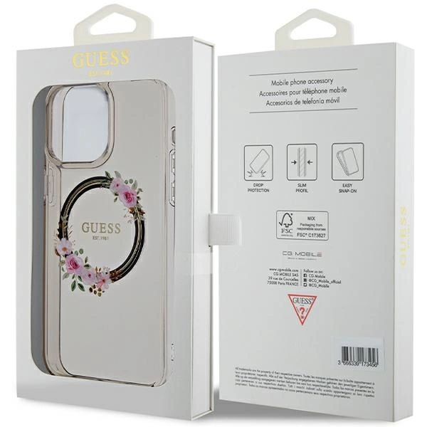 Guess IML Flowers Wreath MagSafe case for iPhone 15 Pro Max - blackeng