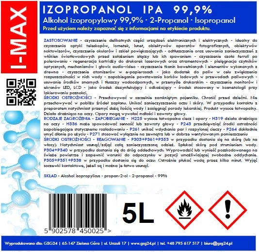 Isopropyl alcohol Isopropanol IPA I-MAX 99.9% 5Leng