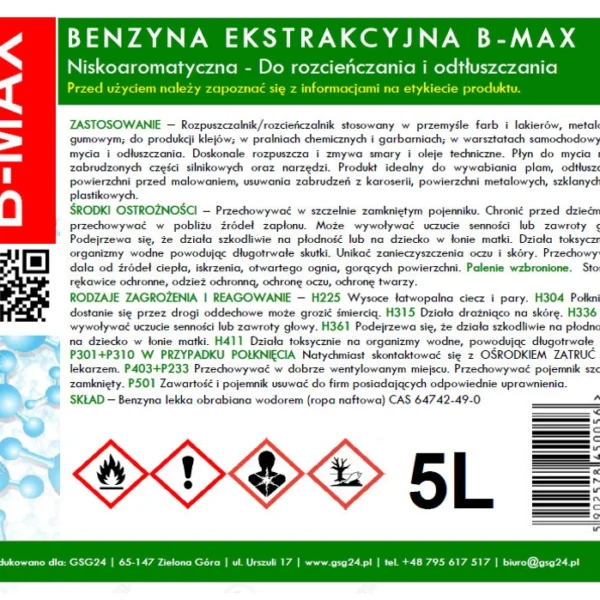 Odorless extraction gasoline B-MAX 5Leng
