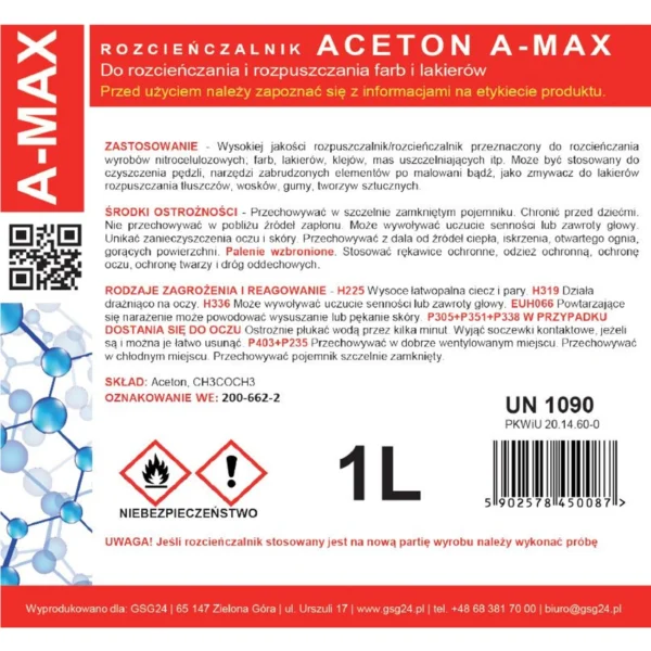 Acetone solvent remover A-MAX 1Leng