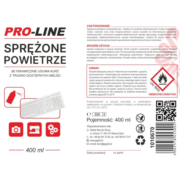 Compressed air for cleaning the electronics of sewing machines PRO-LINE spray 400mleng