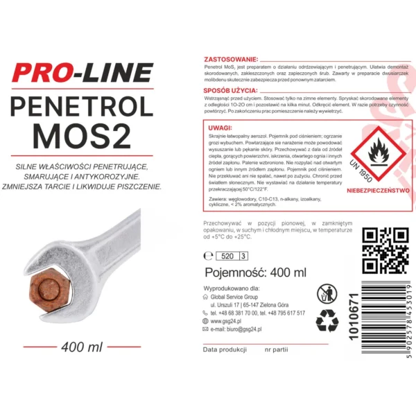 Strongly penetrating rust remover PENETROL MoS2 PRO-LINE spray 400mleng