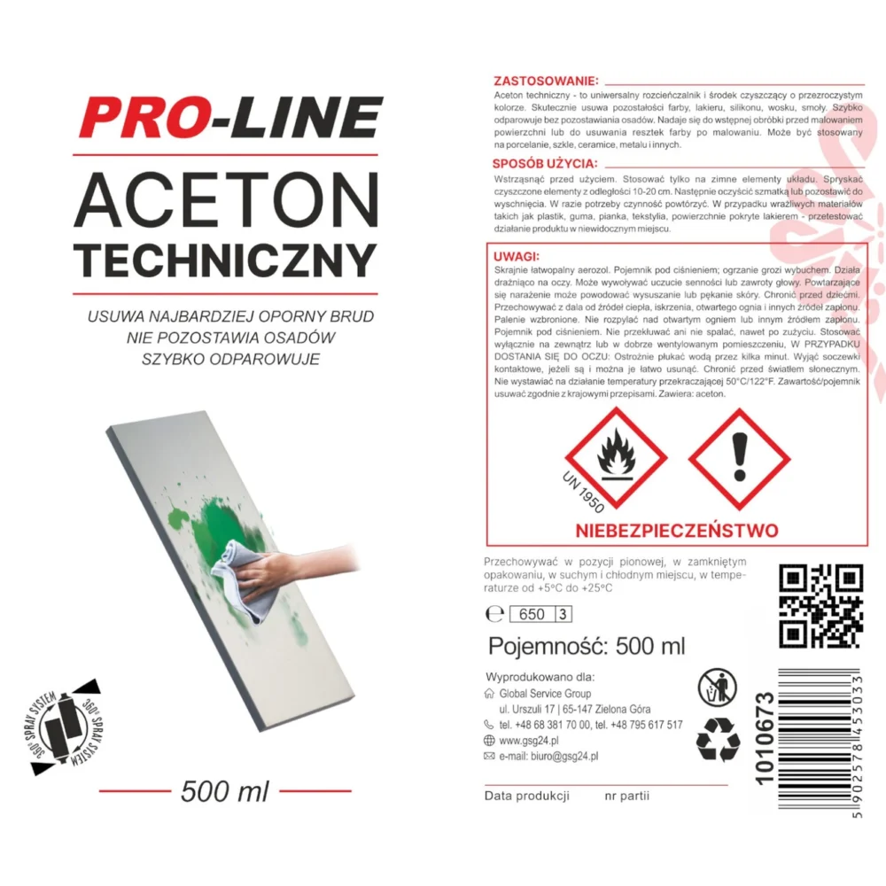 Technical acetone 100% spray PRO-LINE spray 500mleng