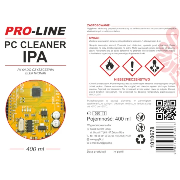 PC CLEANER IPA electronics cleaning fluid PRO-LINE spray 400mleng
