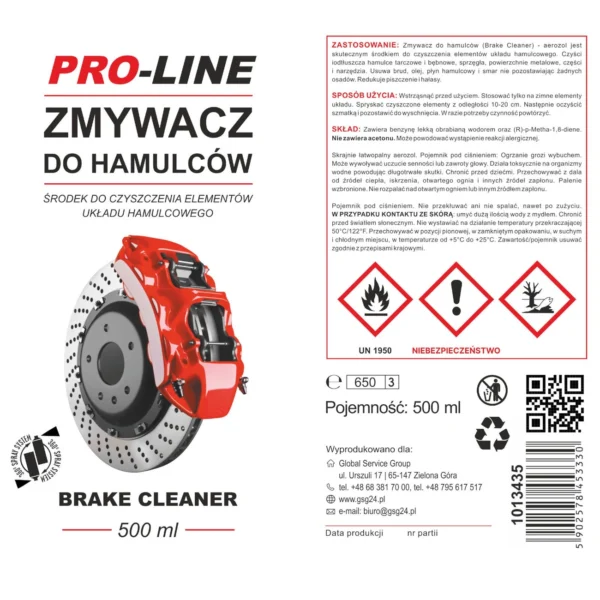Brake and braking system cleaner PRO-LINE spray 500 mleng