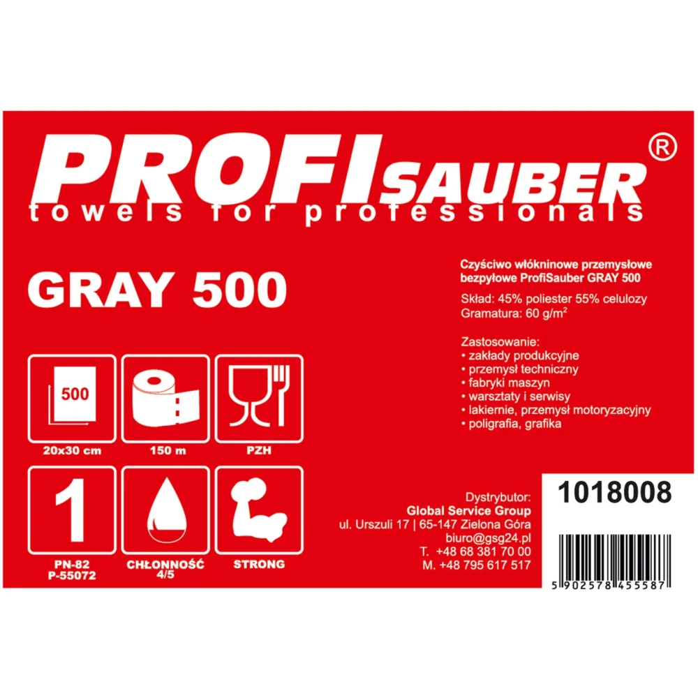 Gray nonwoven industrial cleaning cloth ProfiSauber GRAY 500eng