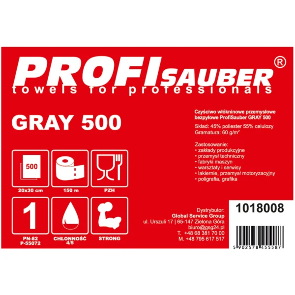 Gray nonwoven industrial cleaning cloth ProfiSauber GRAY 500eng