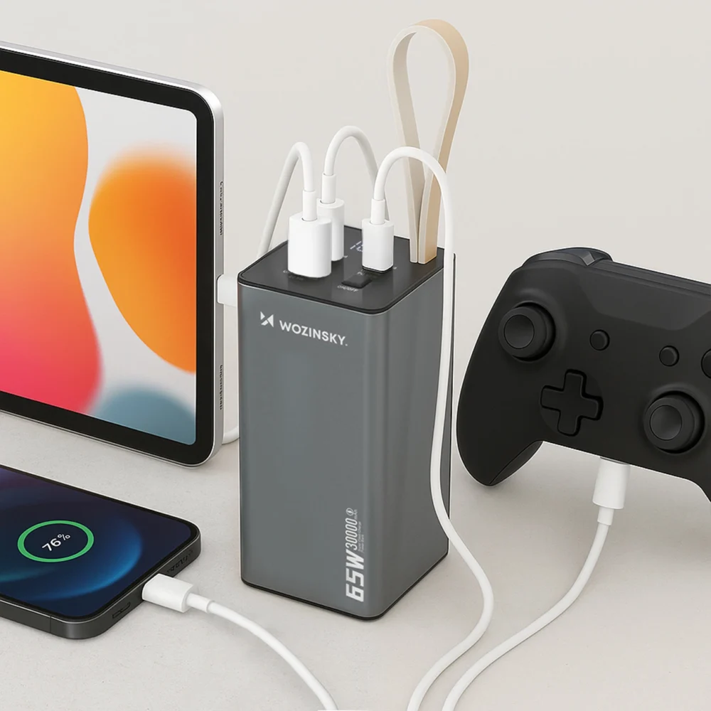 Powerbank Wozinsky K65+ 65W 30000mAh 2x USB-C, 1x USB-A 65W - grayeng