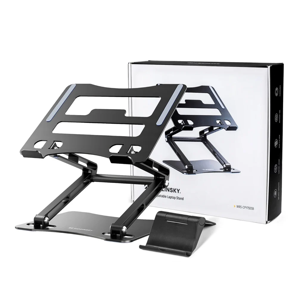 Laptop stand Wozinsky WRS-CPY75DSB aluminum + Free! smartphone stand - blackeng