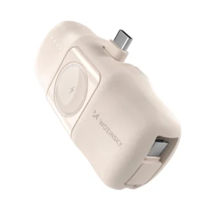 Wozinsky WF16-YCS 5000mAh 15W USB-C Mini Power Bank with Built-in USB-C Cable and Apple Watch Charger - Beigeeng