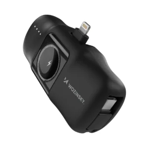 Wozinsky WF16-YLS 5000mAh 15W Lightning Mini Power Bank with Built-in USB-C Cable and Apple Watch Charger - Blackeng