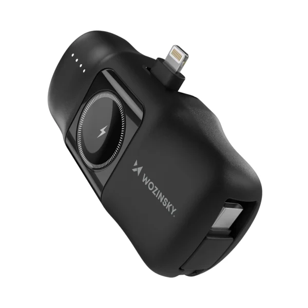 Wozinsky WF16-YLS 5000mAh 15W Lightning Mini Power Bank with Built-in USB-C Cable and Apple Watch Charger - Blackeng