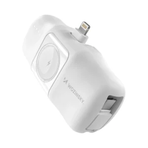 Wozinsky WF16-YLS 5000mAh 15W Lightning Mini Power Bank with Built-in USB-C Cable and Apple Watch Charger - Whiteeng