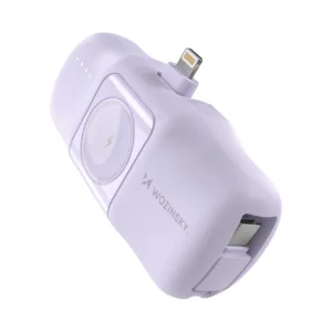 Wozinsky WF16-YLS 5000mAh 15W Lightning Mini Power Bank with Built-in USB-C Cable and Apple Watch Charger - Purpleeng