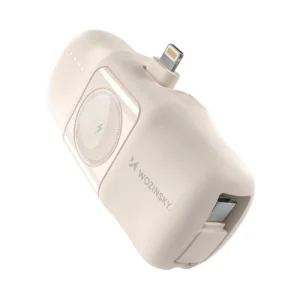 Wozinsky WF16-YLS 5000mAh 15W Lightning Mini Power Bank with Built-in USB-C Cable and Apple Watch Charger - Beigeeng