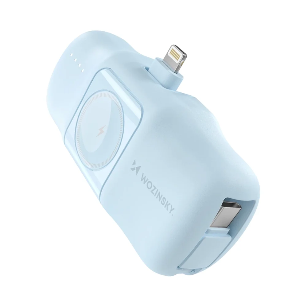 Wozinsky WF16-YLS 5000mAh 15W Lightning Mini Power Bank with Built-in USB-C Cable and Apple Watch Charger - Blueeng