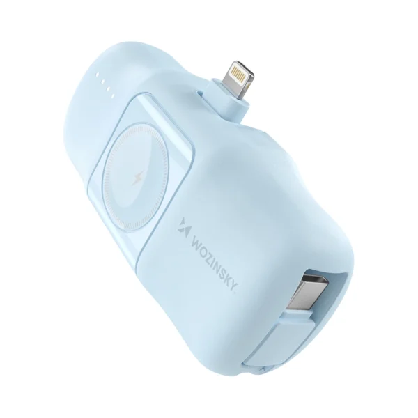 Wozinsky WF16-YLS 5000mAh 15W Lightning Mini Power Bank with Built-in USB-C Cable and Apple Watch Charger - Blueeng