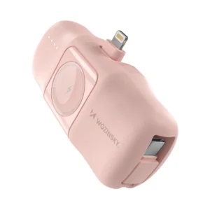 Wozinsky WF16-YLS 5000mAh 15W Lightning Mini Power Bank with Built-in USB-C Cable and Apple Watch Charger - Pinkeng