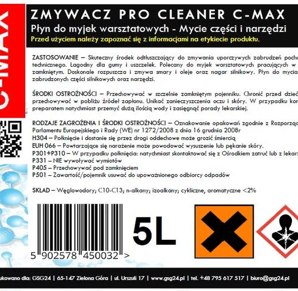 Liquid parts and tools remover for workshop washer PRO CLEANER C-MAX 5Leng
