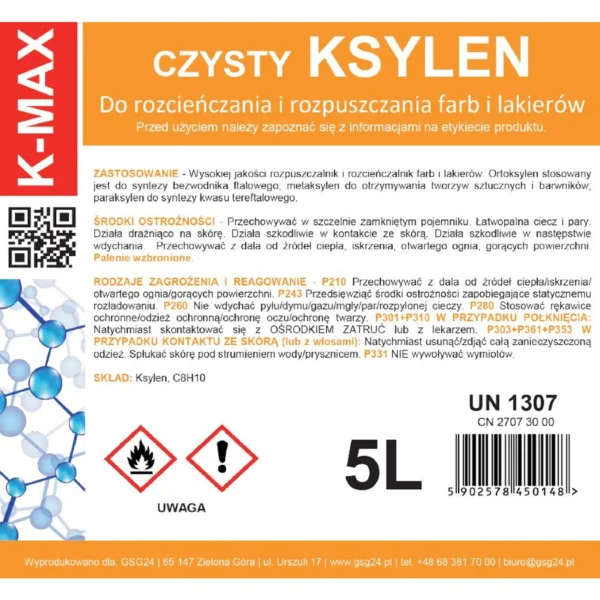 Xylene solvent organic thinner for paints and varnishes K-MAX 5Leng