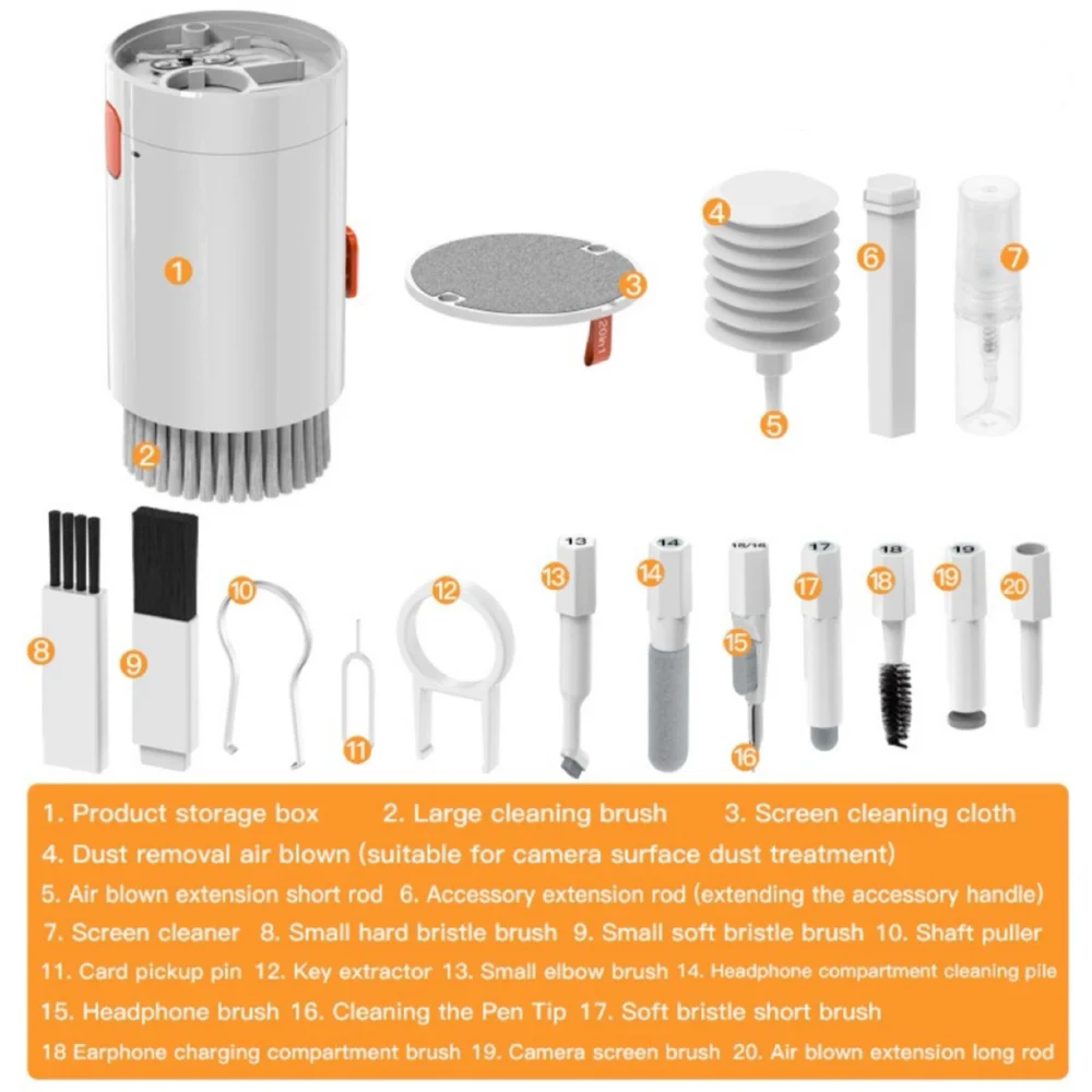 20in1 Multifunctional Cleaning Kit for Headphones, Keyboards and Displays - Whiteeng