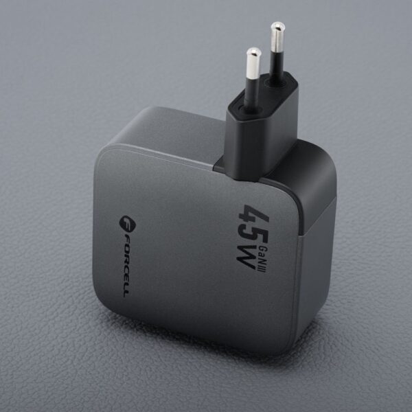FORCELL F-ENERGY GaN III VT-R5 travel charger with retractable cable Type C and Type C charging port PD QC4.0 3A 45W gray