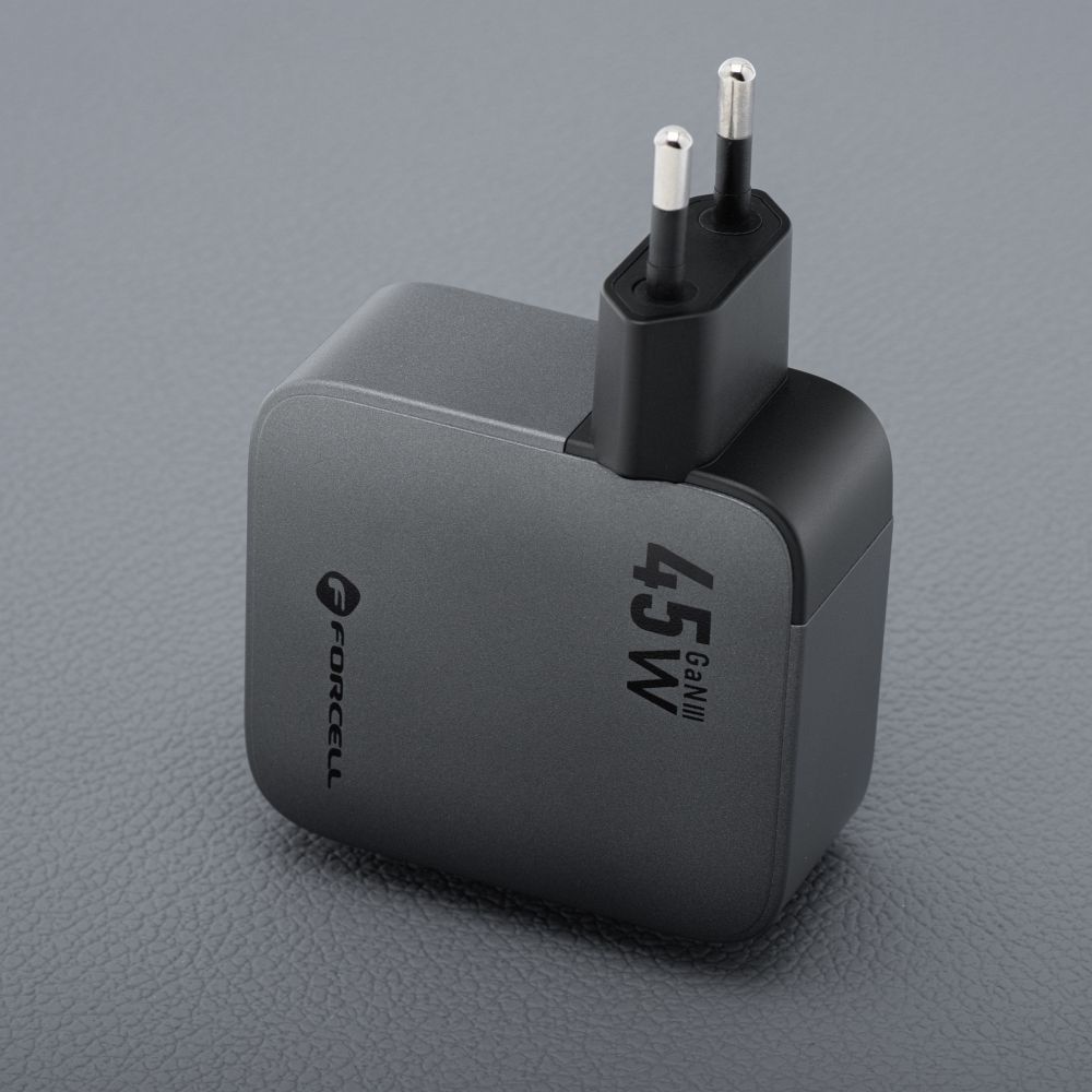 FORCELL F-ENERGY GaN III VT-R5 travel charger with retractable cable Type C and Type C charging port PD QC4.0 3A 45W gray