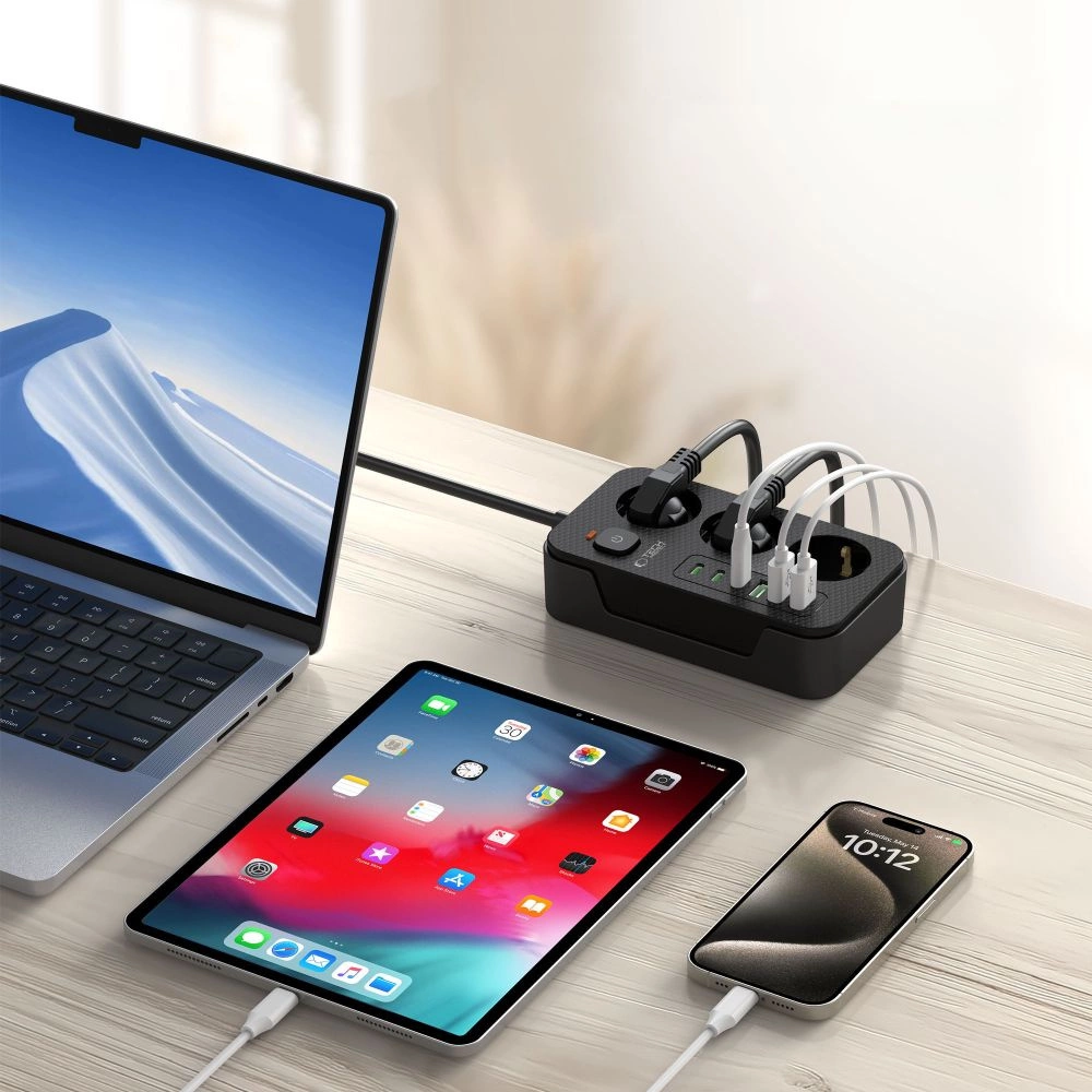 Tech-Protect PC3X6 Power Strip 3 Sockets 240V + 3xUSB-A + 3xUSB-C 200cm - Blackeng