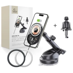 Tech-Protect MM15W-V6 15W Car Charger Holder with MagSafe for Dashboard and Air Vent - Blackeng