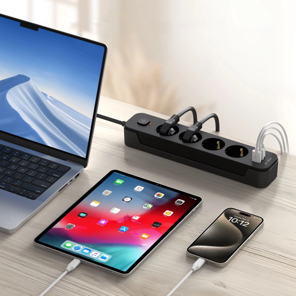 Tech-Protect PCL4X3 Power Strip 4 Sockets 240V + 2xUSB-A + 1xUSB-C 200 cm - Blackeng