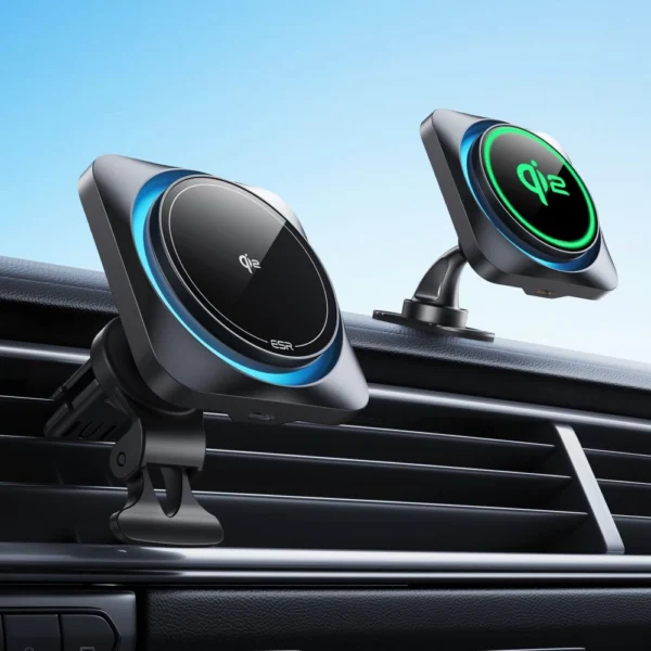 ESR Halolock CryoBoost MagSafe Inductive Charger Holder for Dashboard and Air Vent with Qi 2 15W - Blackeng
