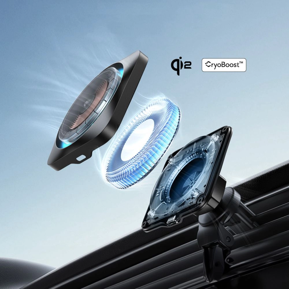 ESR Halolock CryoBoost MagSafe Inductive Charger Holder for Dashboard and Air Vent with Qi 2 15W - Blackeng