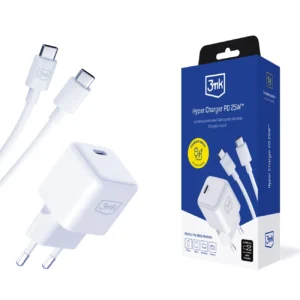 3mk Hyper Charger PD GaN 25W Wall Charger with USB-C Cable - Whiteeng
