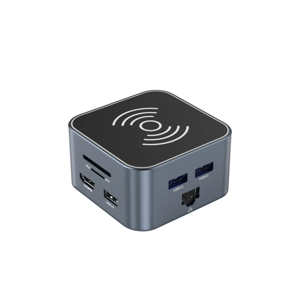 Hub USB-C 12 in 1 Wozinsky WHBC09Y8S multifunctional, with wireless charging function, aluminum, with 15 cm cable - grayeng