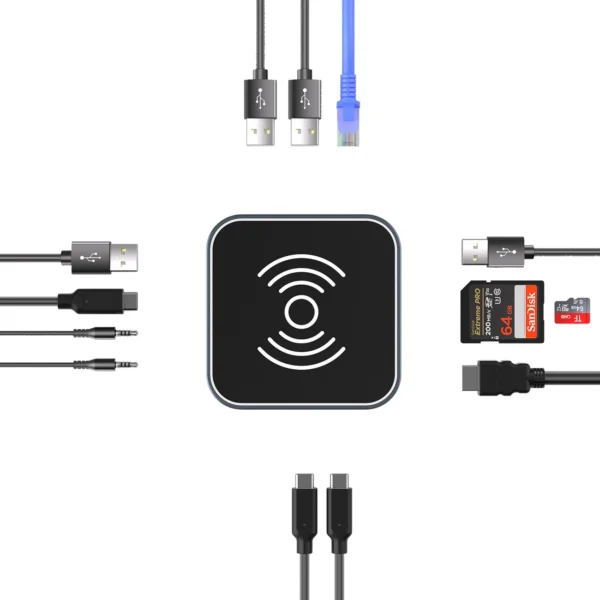 Hub USB-C 12 in 1 Wozinsky WHBC09Y8S multifunctional, with wireless charging function, aluminum, with 15 cm cable - grayeng
