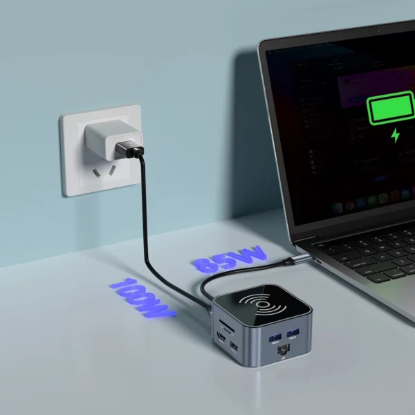 Hub USB-C 12 in 1 Wozinsky WHBC09Y8S multifunctional, with wireless charging function, aluminum, with 15 cm cable - grayeng