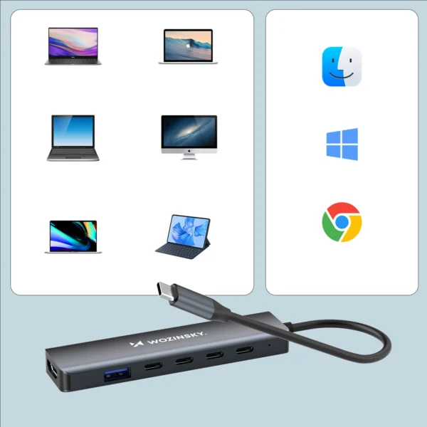 USB-C 6 in 1 Hub Wozinsky WHBC10Y4S Multifunctional, Aluminum, with 25 cm Cable - Grayeng