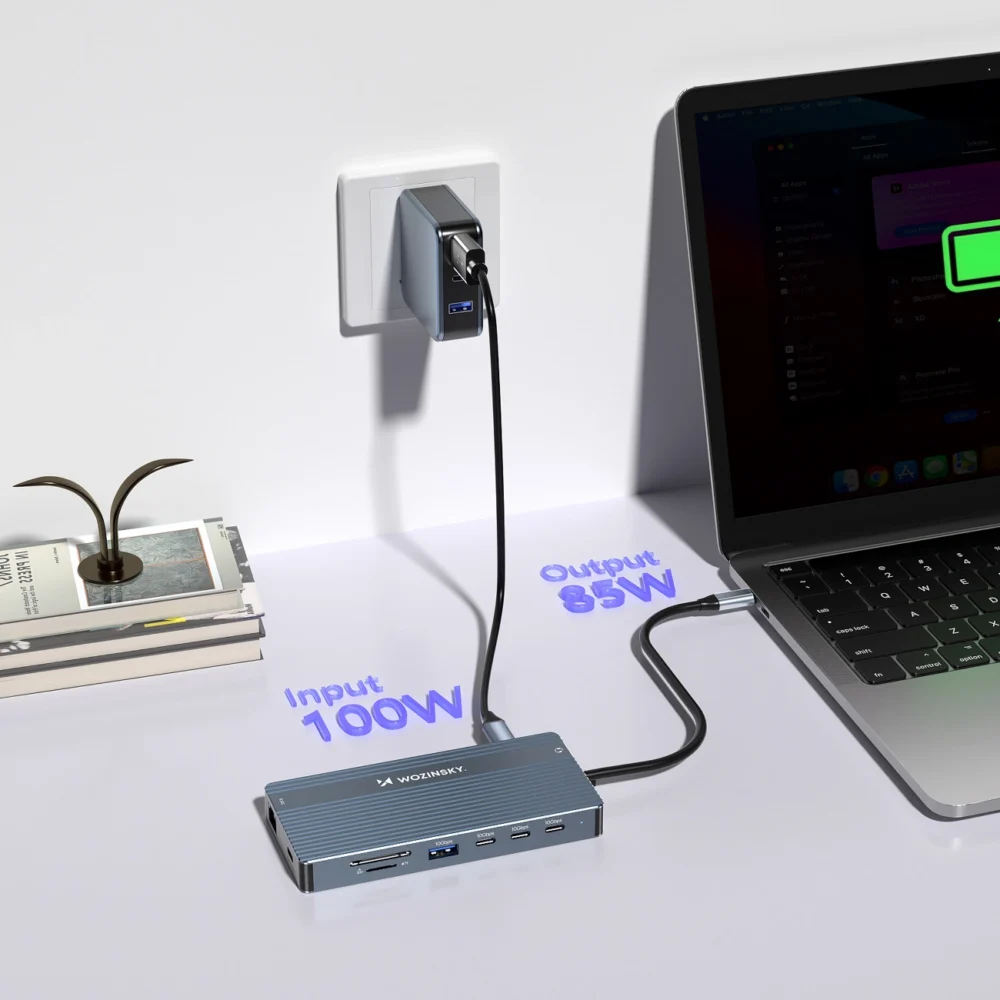 USB-C Hub 14 in 1 Wozinsky WDS03Y5S Multifunctional, Aluminum, for 3 Monitors, with 15 cm Cable - Grayeng