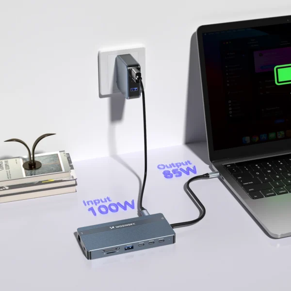 USB-C Hub 14 in 1 Wozinsky WDS03Y5S Multifunctional, Aluminum, for 3 Monitors, with 15 cm Cable - Grayeng