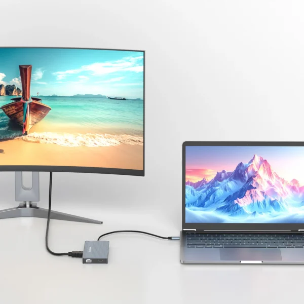 USB-C Hub 14 in 1 Wozinsky WDS03Y5S Multifunctional, Aluminum, for 3 Monitors, with 15 cm Cable - Grayeng