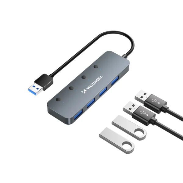 USB-A Hub Wozinsky WHS080YSS 4 x USB-A 3.0 with individual switches, aluminum, with 30 cm cable - grayeng