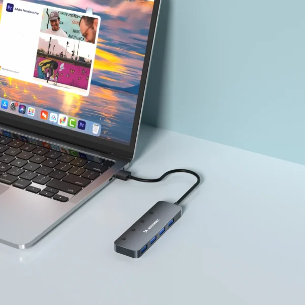 USB-A Hub Wozinsky WHS080YSS 4 x USB-A 3.0 with individual switches, aluminum, with 30 cm cable - grayeng